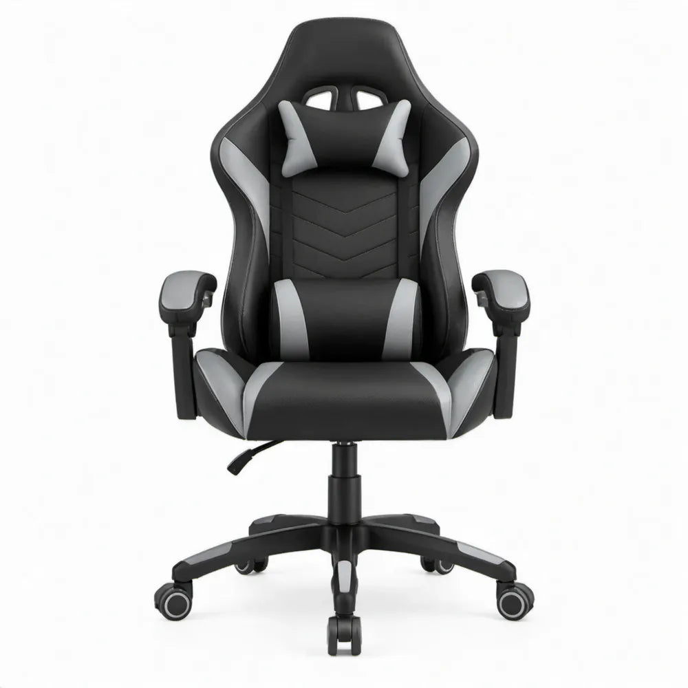Verstelbare gamingstoel van PU-kunstleer, zwart/grijs, 65 x 65 x 123-133 cm