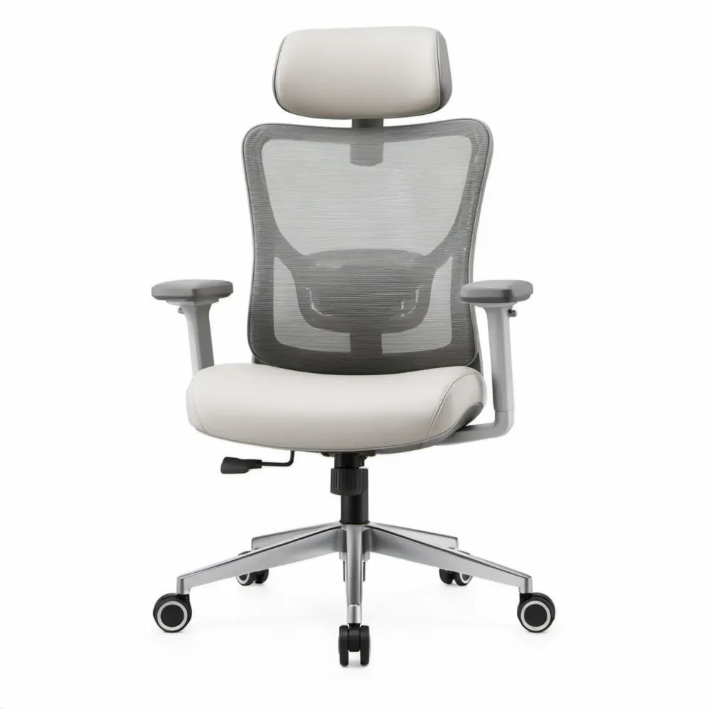 Ergonomische bureaustoel met hoofdsteun en lendensteun, lichtgrijs/antraciet, 65 x 65 x 116-126 cm