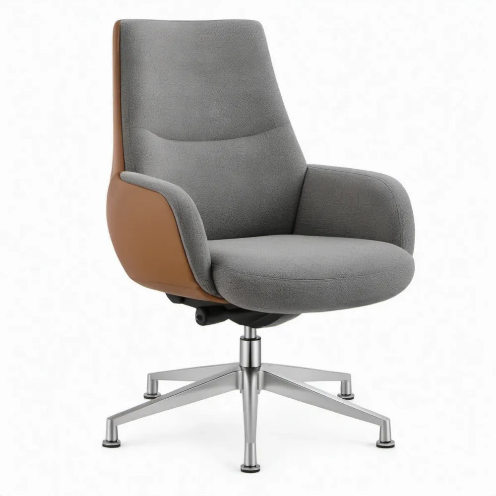 Draaibare bureaustoel met armleuningen, grijs/cognac, 68 x 68 x 104-112 cm