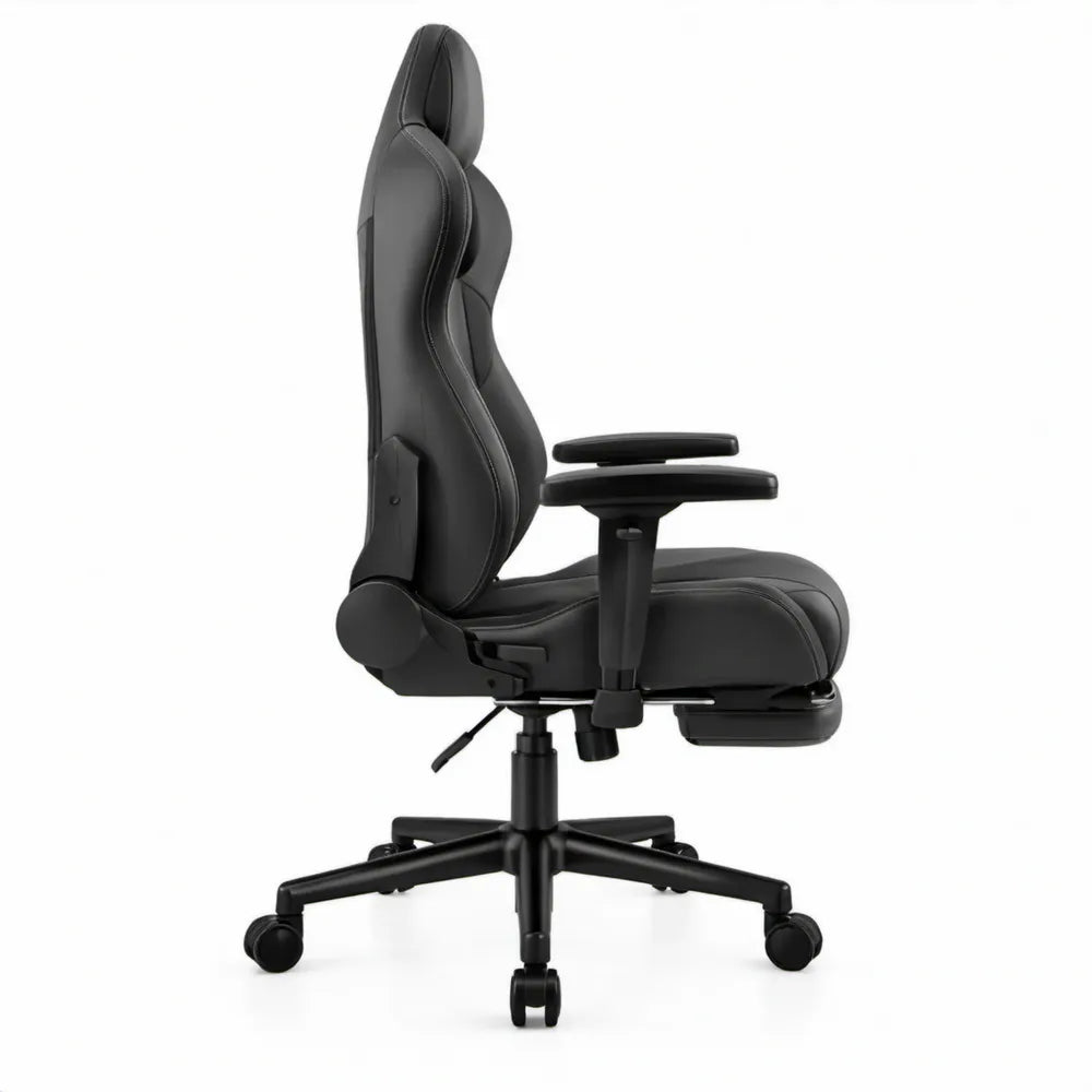 Zwarte gamingstoel met uitschuifbare voetensteun van PU-kunstleer, 68 x 68 x 128-138 cm