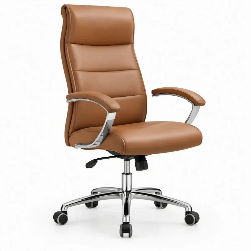 Ergonomische bureaustoel met hoge rugleuning, cognacbruin PU-kunstleer, 65 x 65 x 112-122 cm