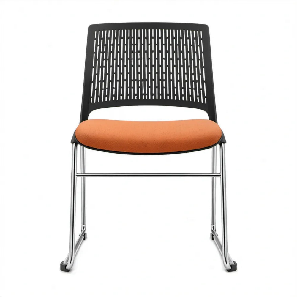 Stapelbare vergaderstoel met sledeframe, oranje/zwart/zilver, 49 x 55 x 82 cm