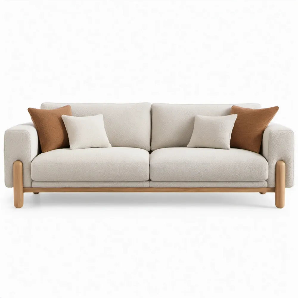 3-zitsbank 210 x 88 x 82 cm crème polyester met poten van massief rubberhout