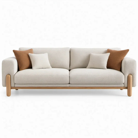 3-zitsbank 210 x 88 x 82 cm crème polyester met poten van massief rubberhout