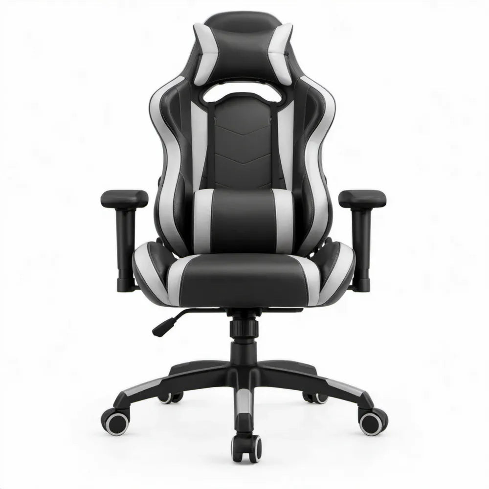 Verstelbare gamingstoel zwart/wit van PU-kunstleer met hoge rugleuning, 68 x 68 x 120-130 cm