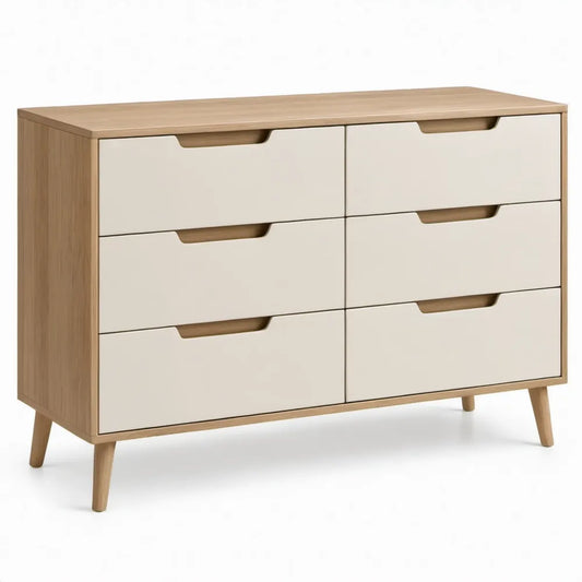 Ladekast met 6 lades, 120 x 40 x 80 cm, eikenkleurig en wit