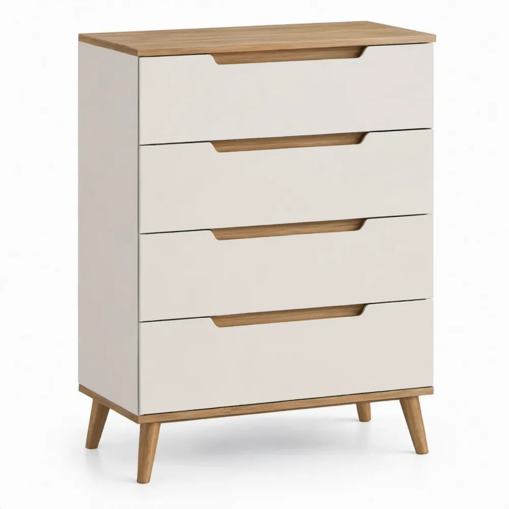 Ladekast met 4 laden, 80 x 40 x 100 cm, wit en naturel eiken