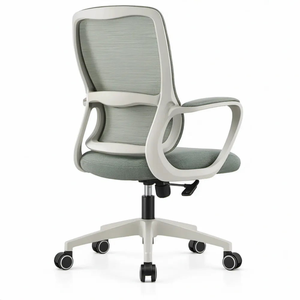 Ergonomische bureaustoel grijs/wit met armleuningen en wielen, 62 x 62 x 113-123 cm