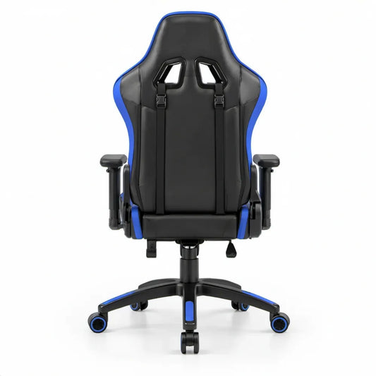 Verstelbare gamingstoel met hoge rugleuning van zwart en blauw PU-kunstleer, 68 x 68 x 124-134 cm