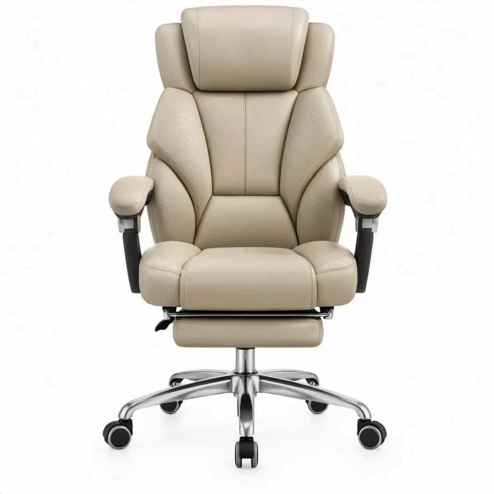 Ergonomische bureaustoel met uitschuifbare voetsteun, 70 x 70 x 118-128 cm, beige