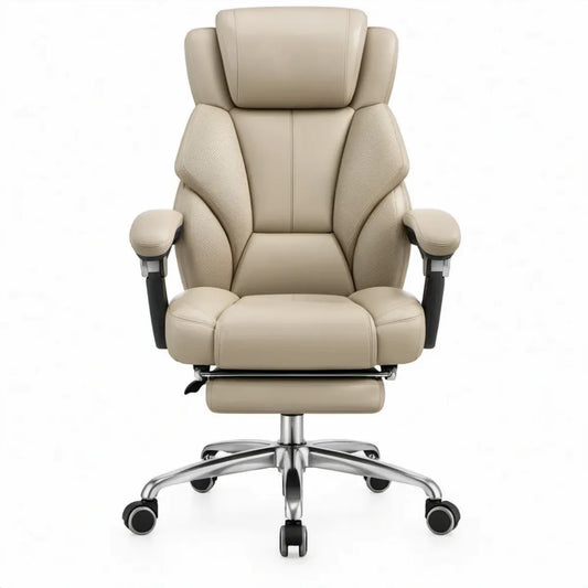 Ergonomische bureaustoel met uitschuifbare voetsteun, 70 x 70 x 118-128 cm, beige