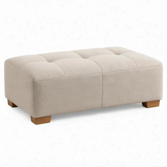 Gestoffeerde voetenbank beige met bruine houten poten, 100 x 70 x 45 cm