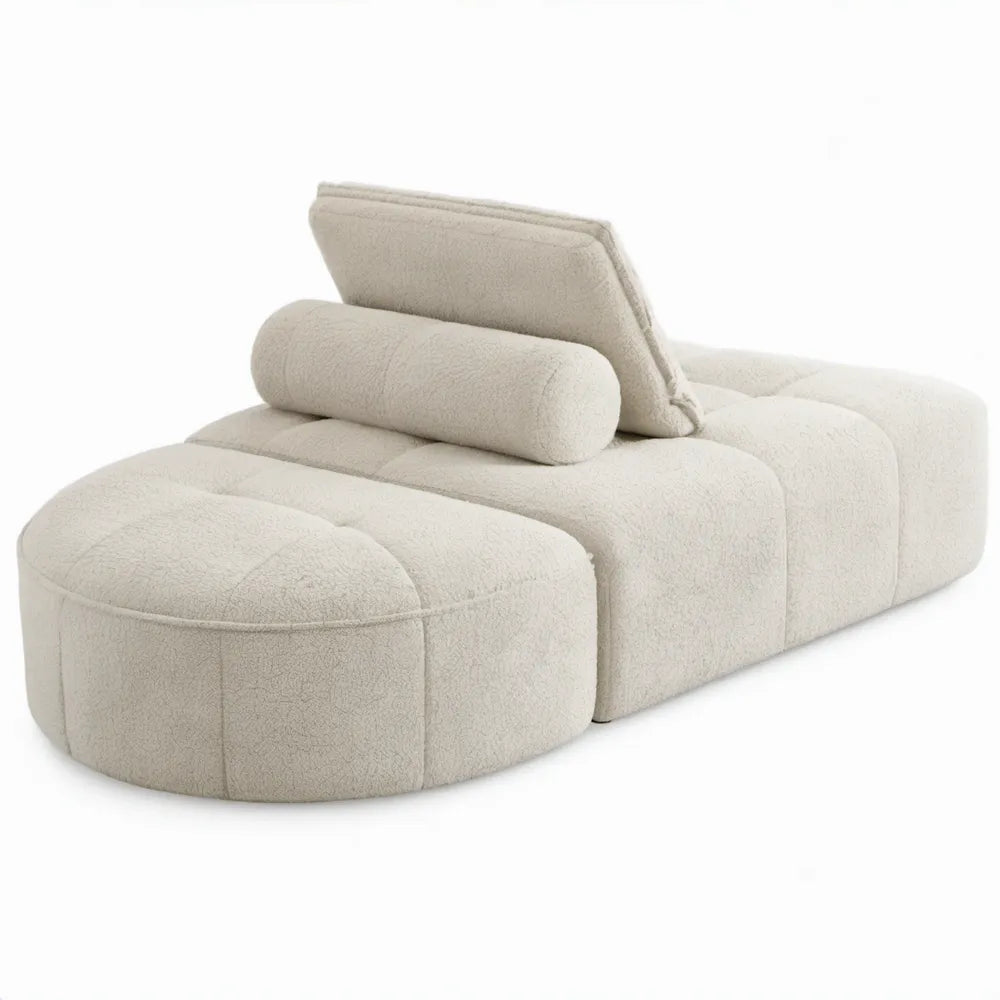Gebogen chaise longue van bouclé polyester, crème, 160 × 115 × 75 cm