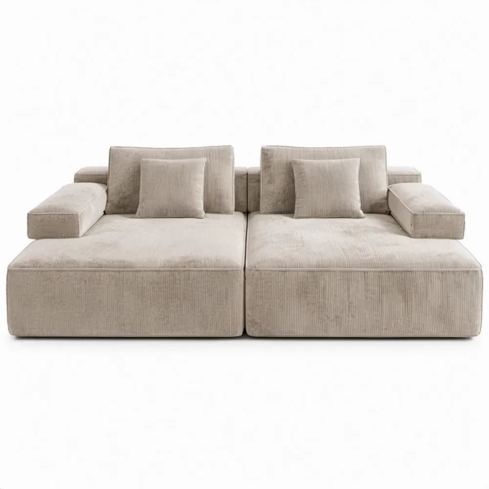 Modulaire 2-zitsbank 200 x 105 x 70 cm van beige polyester ribfluweel