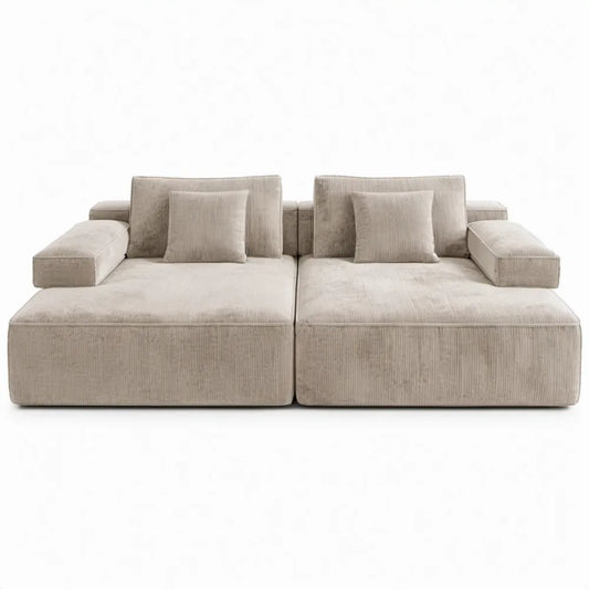 Modulaire 2-zitsbank 200 x 105 x 70 cm van beige polyester ribfluweel