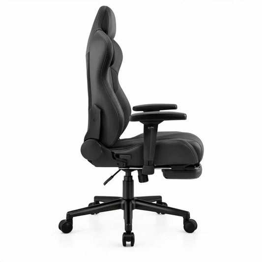 Zwarte gamingstoel met uitschuifbare voetensteun van PU-kunstleer, 68 x 68 x 128-138 cm