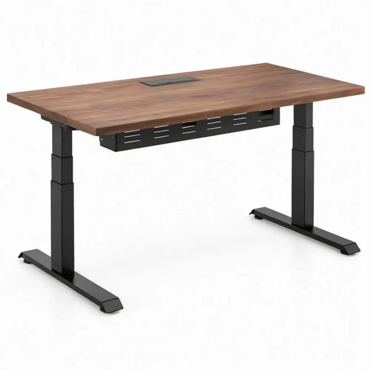 Elektrisch verstelbaar zit-sta bureau 160 x 80 cm walnootbruin met zwart stalen onderstel
