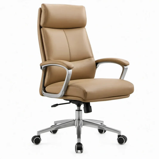 Verstelbare bureaustoel met hoge rugleuning en hoofdsteun, 66 x 64 x 118-128 cm, cognacbruin PU-kunstleer