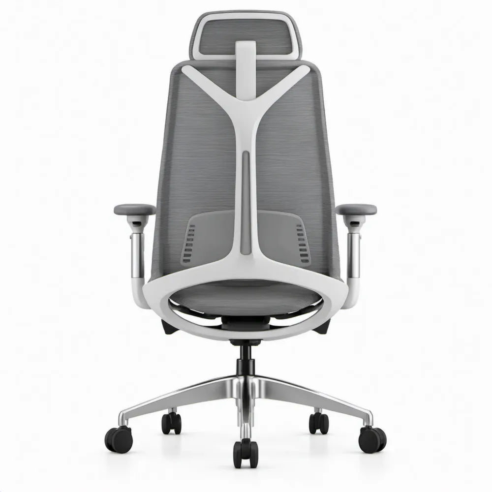 Ergonomische bureaustoel met hoofdsteun, grijs/wit/zwart, 68 x 68 x 117-127 cm